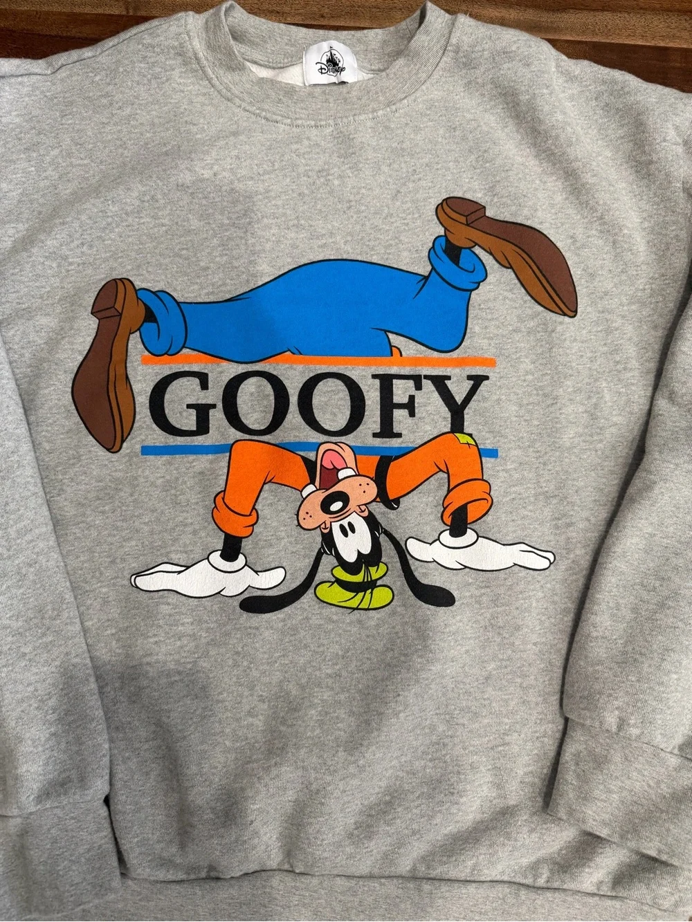 Disneyland Resort Gray Goofy Graphic Sweatshirt with Blue & Orange
